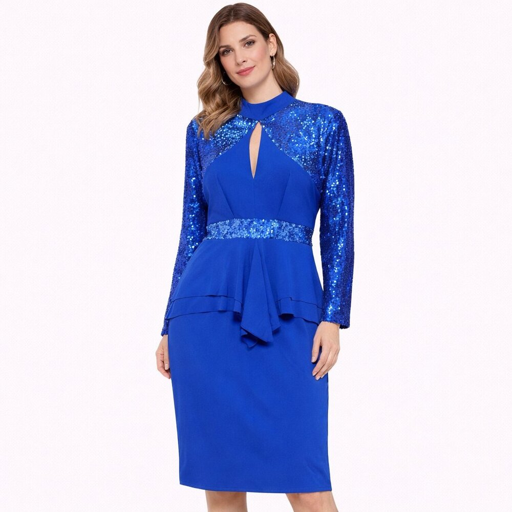 Women's royal blue peplum stretchy zipper back Size: XXL